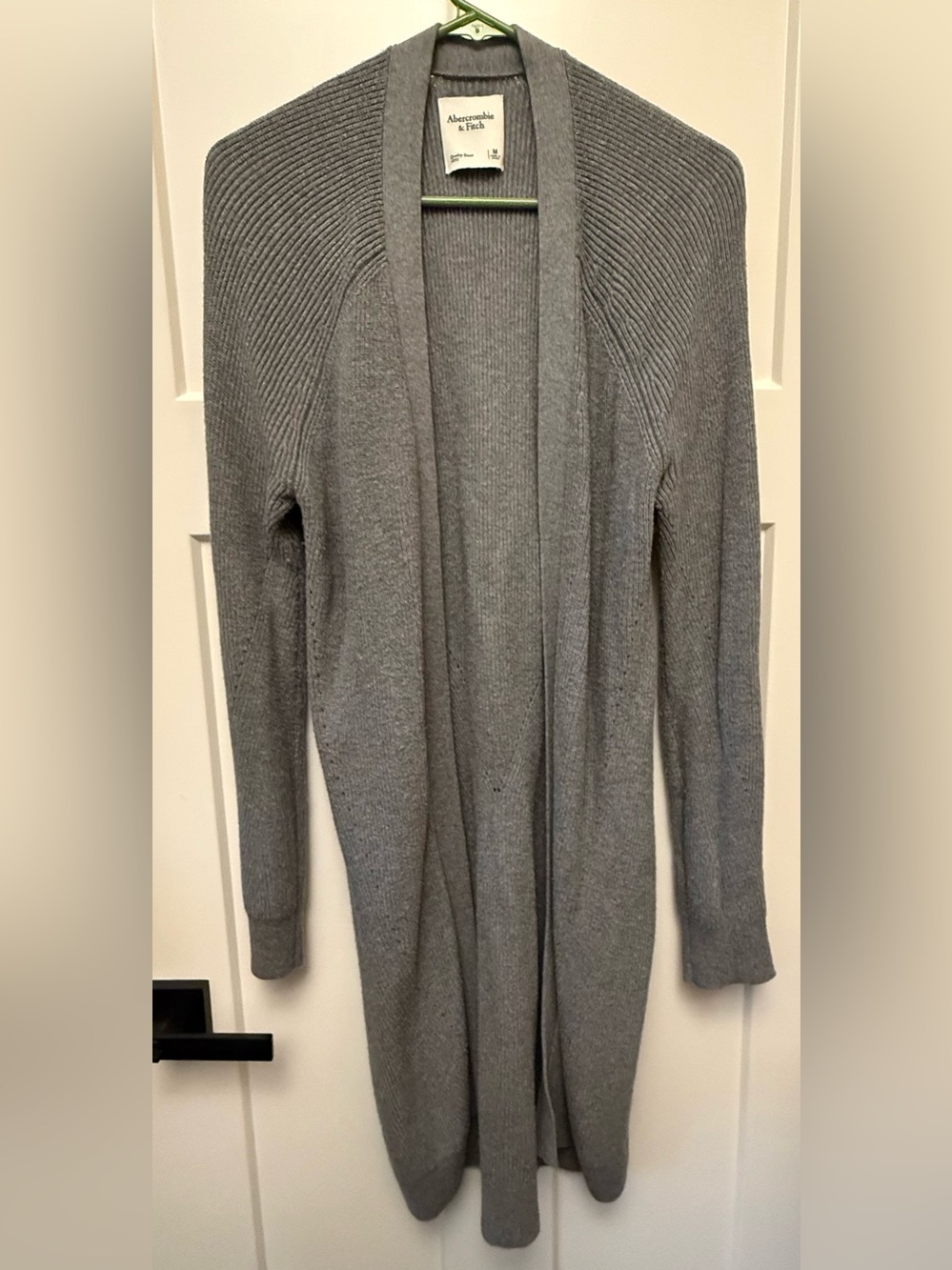 Abercrombie & Fitch Light Gray Rib-Shoulder Open Cardigan